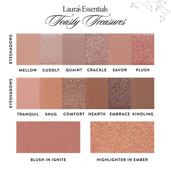 Laura's Essentials Toasty Treasures 12 Multi Finish Eyeshadows, 1 Highlighter, 1 Blush - Image 3